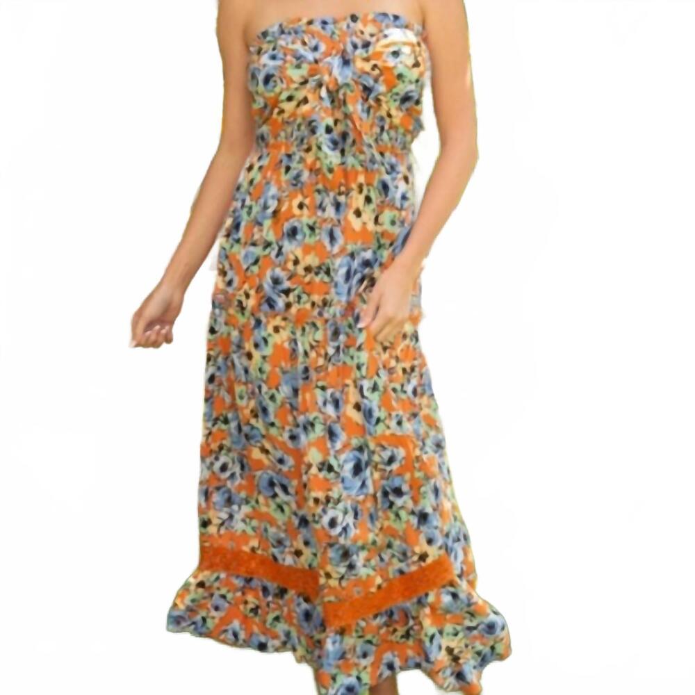 NEW VOY charlene smocked floral maxi dress in orange